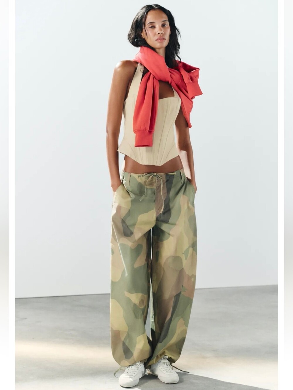 ZARA PRINTED WIDE-LEG DRAWSTRING PANTS